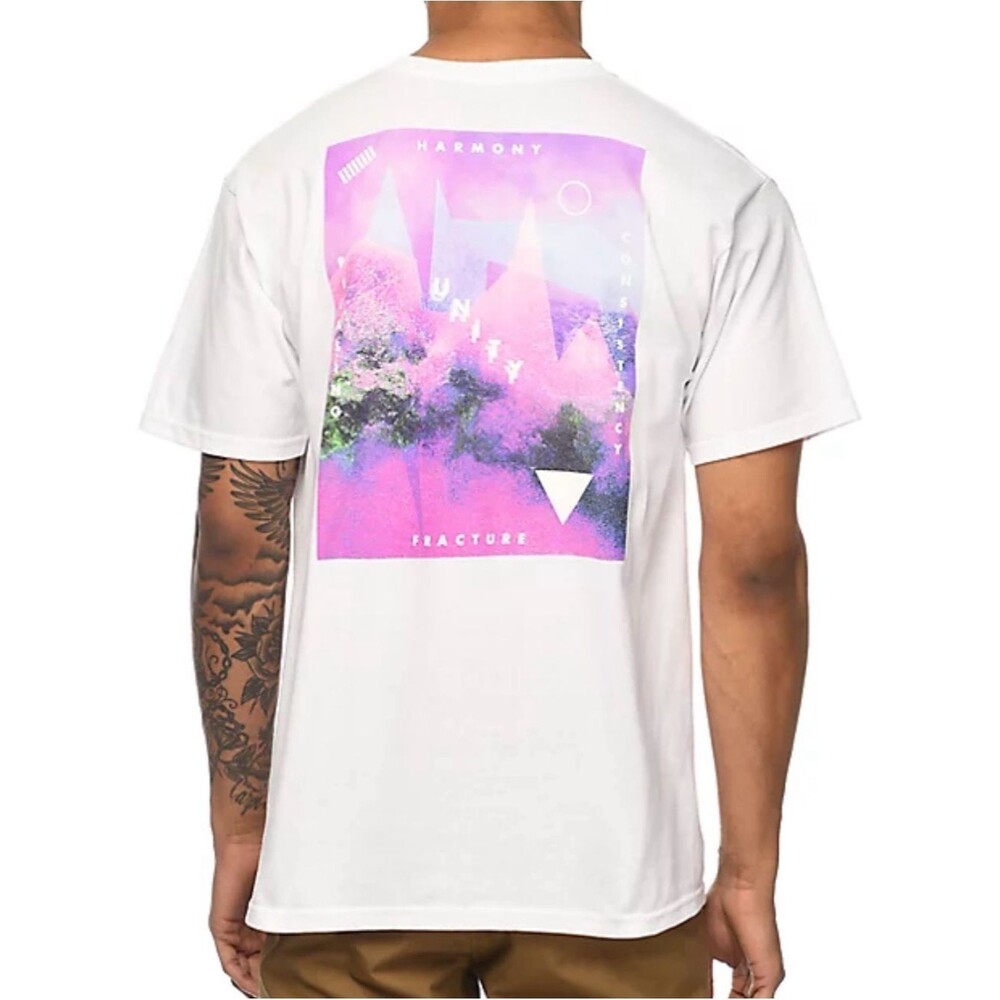 Empyre White Short Sleeve Tee with Pink & Purple Back Graphic